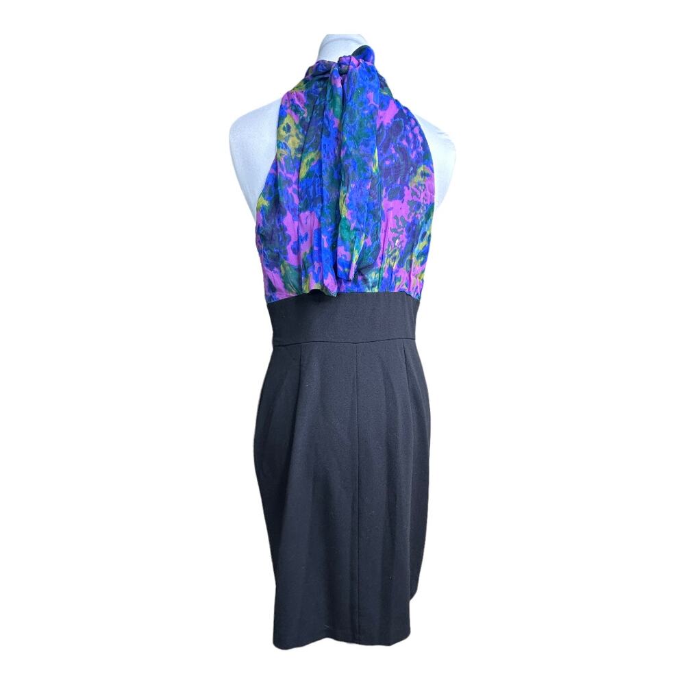 Eliza J Silk High Halter Neck Sheath Dress Pencil Skirt Tie collar 6/8 Small